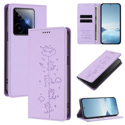 Cute Cats Embossed Magnetic RFID Vegan Leather Phone Case, For Realme C71 4G, For Realme GT 7 Global, For Realme 14x / C75 5G / V70, For Realme Narzo 80 Pro / 14 Pro 5G India, For Realme C75 4G Global / 14x 5G India, For Realme Narzo 80X               ...