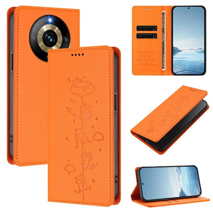 Cute Cats Embossed Magnetic RFID Vegan Leather Phone Case, For Realme 12 Pro 5G / 12 Pro+ 5G Global, For Realme C53 / C51 4G Global, For Realme 11 5G Global / C67 5G India, For Realme 11 4G Global, For Realme GT5 240W / GT5, For Realme Narzo 60 Pro Glo...