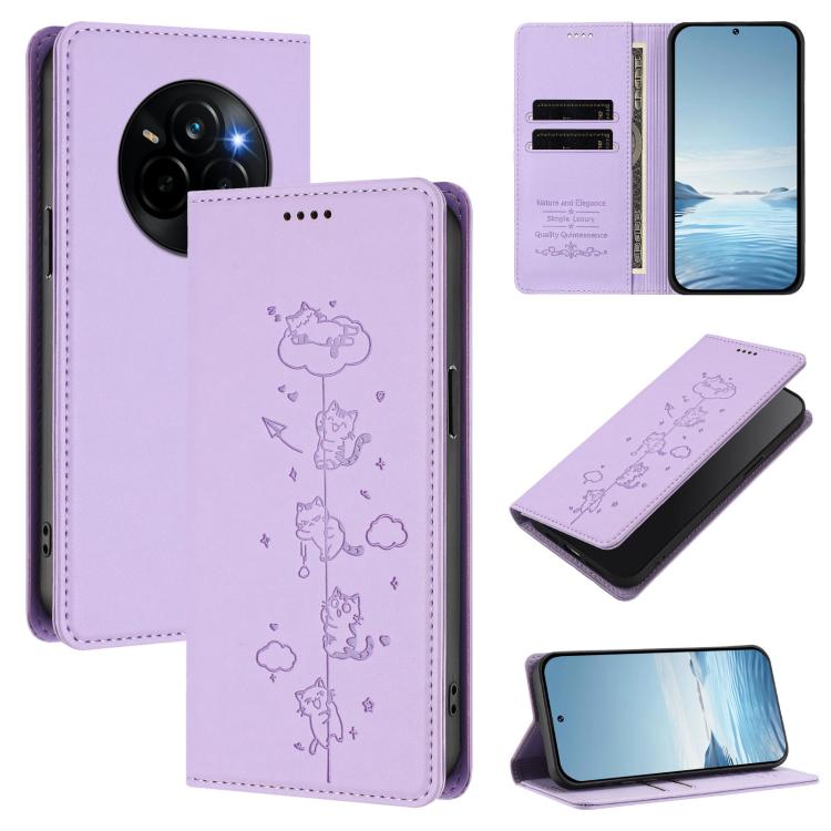Cute Cats Embossed Magnetic RFID Vegan Leather Phone Case, For Realme C71 4G, For Realme GT 7 Global, For Realme 14x / C75 5G / V70, For Realme Narzo 80 Pro / 14 Pro 5G India, For Realme C75 4G Global / 14x 5G India, For Realme Narzo 80X               ...