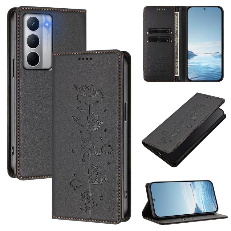 Cute Cats Embossed Magnetic RFID Vegan Leather Phone Case, For Realme C71 4G, For Realme GT 7 Global, For Realme 14x / C75 5G / V70, For Realme Narzo 80 Pro / 14 Pro 5G India, For Realme C75 4G Global / 14x 5G India, For Realme Narzo 80X               ...