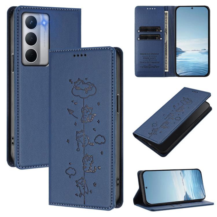Cute Cats Embossed Magnetic RFID Vegan Leather Phone Case, For Realme C71 4G, For Realme GT 7 Global, For Realme 14x / C75 5G / V70, For Realme Narzo 80 Pro / 14 Pro 5G India, For Realme C75 4G Global / 14x 5G India, For Realme Narzo 80X               ...