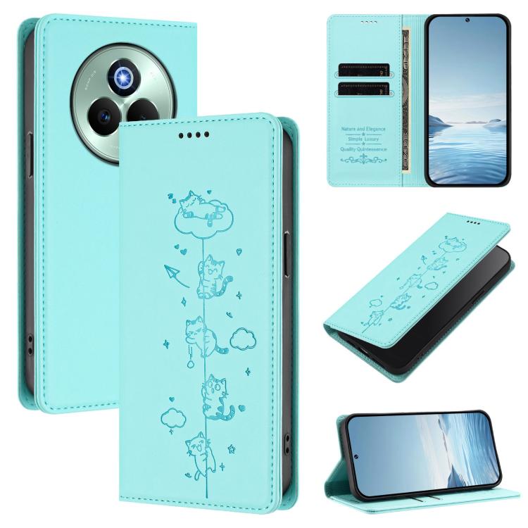 Cute Cats Embossed Magnetic RFID Vegan Leather Phone Case, For Realme C71 4G, For Realme GT 7 Global, For Realme 14x / C75 5G / V70, For Realme Narzo 80 Pro / 14 Pro 5G India, For Realme C75 4G Global / 14x 5G India, For Realme Narzo 80X               ...