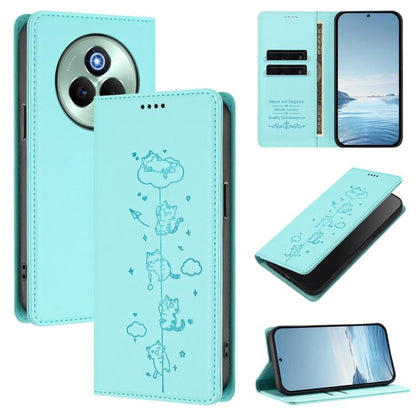 Cute Cats Embossed Magnetic RFID Vegan Leather Phone Case, For Realme C71 4G, For Realme GT 7 Global, For Realme 14x / C75 5G / V70, For Realme Narzo 80 Pro / 14 Pro 5G India, For Realme C75 4G Global / 14x 5G India, For Realme Narzo 80X               ...