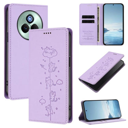 Cute Cats Embossed Magnetic RFID Vegan Leather Phone Case, For Realme C71 4G, For Realme GT 7 Global, For Realme 14x / C75 5G / V70, For Realme Narzo 80 Pro / 14 Pro 5G India, For Realme C75 4G Global / 14x 5G India, For Realme Narzo 80X               ...