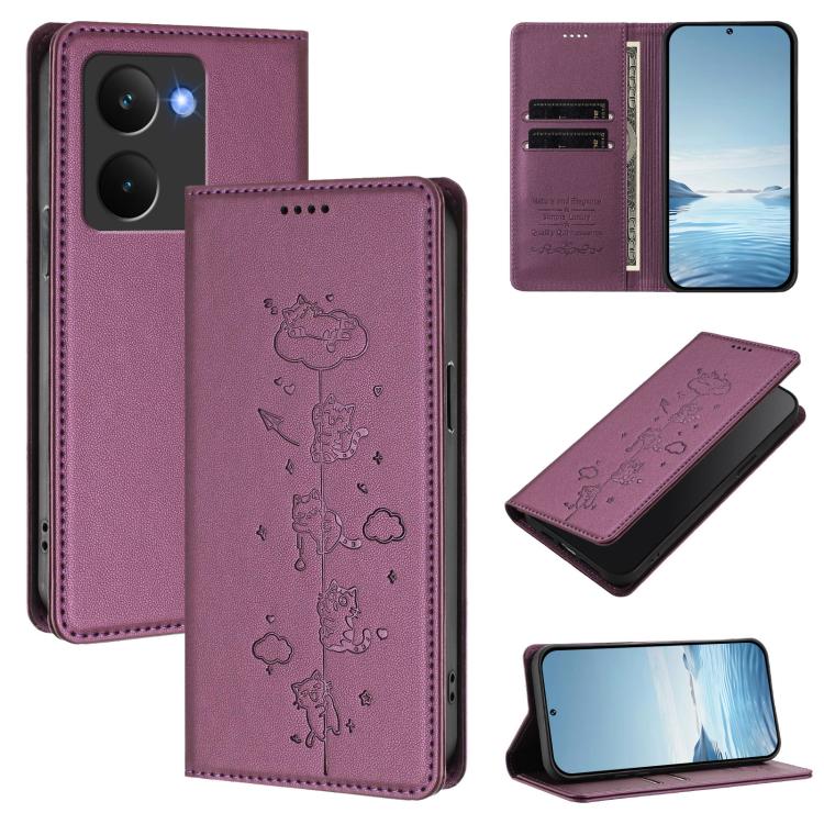 Cute Cats Embossed Magnetic RFID Vegan Leather Phone Case, For Realme C71 4G, For Realme GT 7 Global, For Realme 14x / C75 5G / V70, For Realme Narzo 80 Pro / 14 Pro 5G India, For Realme C75 4G Global / 14x 5G India, For Realme Narzo 80X               ...