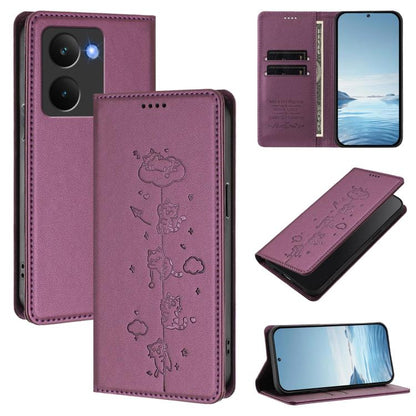 Cute Cats Embossed Magnetic RFID Vegan Leather Phone Case, For Realme C71 4G, For Realme GT 7 Global, For Realme 14x / C75 5G / V70, For Realme Narzo 80 Pro / 14 Pro 5G India, For Realme C75 4G Global / 14x 5G India, For Realme Narzo 80X               ...