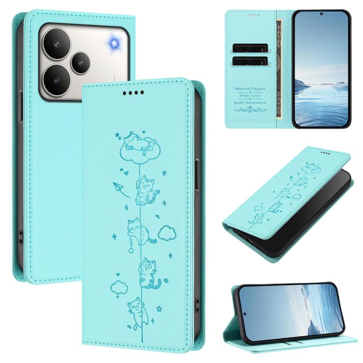 Cute Cats Embossed Magnetic RFID Vegan Leather Phone Case, For Realme P4x 5G, For Realme C71 4G India / Note 70 4G, For Realme C85 / 15x, For Realme C85 Pro, For Realme P4 Pro 5G, For Realme P4, For Realme 15T 5G Global, For Realme C63 / C61 4G Global ...