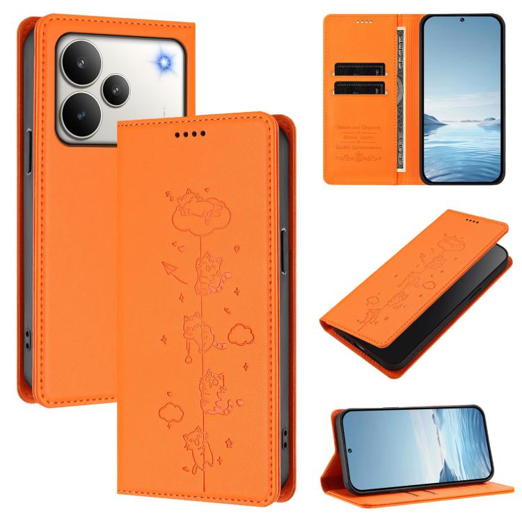 Cute Cats Embossed Magnetic RFID Vegan Leather Phone Case, For Realme P4x 5G, For Realme C71 4G India / Note 70 4G, For Realme C85 / 15x, For Realme C85 Pro, For Realme P4 Pro 5G, For Realme P4, For Realme 15T 5G Global, For Realme C63 / C61 4G Global ...