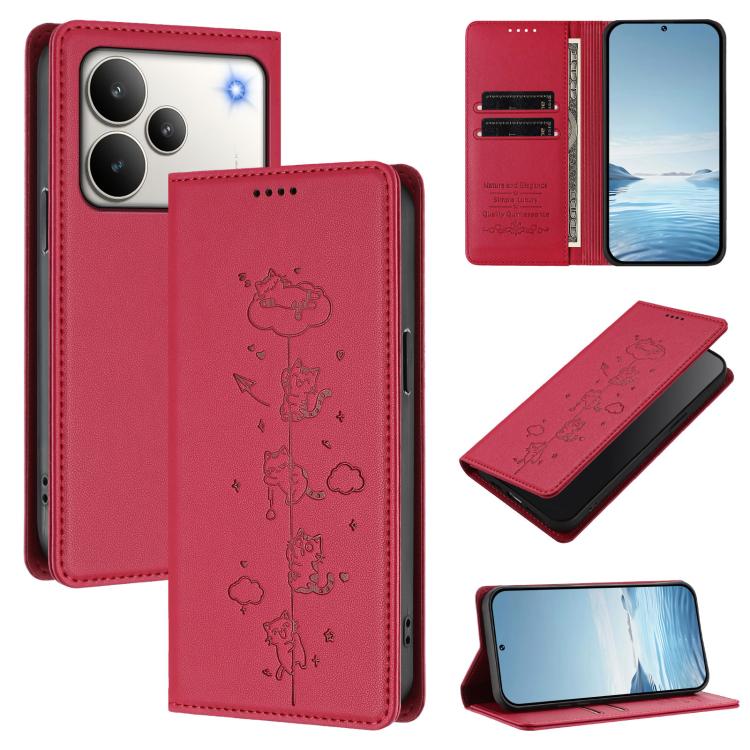 Cute Cats Embossed Magnetic RFID Vegan Leather Phone Case, For Realme P4x 5G, For Realme C71 4G India / Note 70 4G, For Realme C85 / 15x, For Realme C85 Pro, For Realme P4 Pro 5G, For Realme P4, For Realme 15T 5G Global, For Realme C63 / C61 4G Global ...