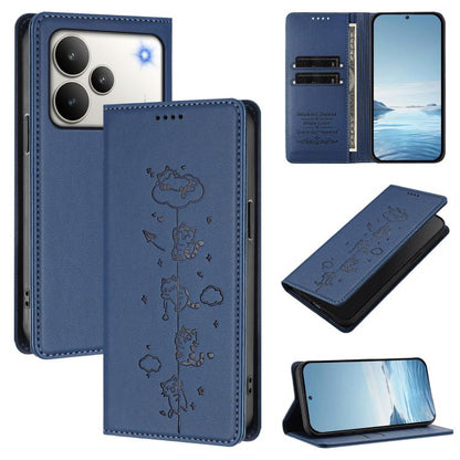 Cute Cats Embossed Magnetic RFID Vegan Leather Phone Case, For Realme P4x 5G, For Realme C71 4G India / Note 70 4G, For Realme C85 / 15x, For Realme C85 Pro, For Realme P4 Pro 5G, For Realme P4, For Realme 15T 5G Global, For Realme C63 / C61 4G Global ...