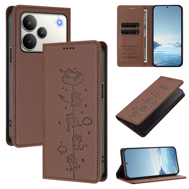 Cute Cats Embossed Magnetic RFID Vegan Leather Phone Case, For Realme P4x 5G, For Realme C71 4G India / Note 70 4G, For Realme C85 / 15x, For Realme C85 Pro, For Realme P4 Pro 5G, For Realme P4, For Realme 15T 5G Global, For Realme C63 / C61 4G Global ...