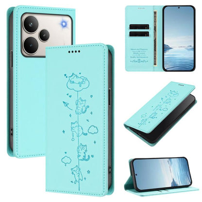 Cute Cats Embossed Magnetic RFID Vegan Leather Phone Case, For Realme P4x 5G, For Realme C71 4G India / Note 70 4G, For Realme C85 / 15x, For Realme C85 Pro, For Realme P4 Pro 5G, For Realme P4, For Realme 15T 5G Global, For Realme C63 / C61 4G Global ...