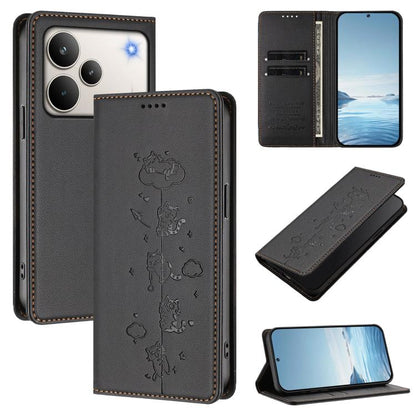 Cute Cats Embossed Magnetic RFID Vegan Leather Phone Case, For Realme P4x 5G, For Realme C71 4G India / Note 70 4G, For Realme C85 / 15x, For Realme C85 Pro, For Realme P4 Pro 5G, For Realme P4, For Realme 15T 5G Global, For Realme C63 / C61 4G Global ...