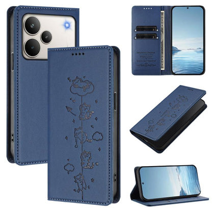 Cute Cats Embossed Magnetic RFID Vegan Leather Phone Case, For Realme P4x 5G, For Realme C71 4G India / Note 70 4G, For Realme C85 / 15x, For Realme C85 Pro, For Realme P4 Pro 5G, For Realme P4, For Realme 15T 5G Global, For Realme C63 / C61 4G Global ...