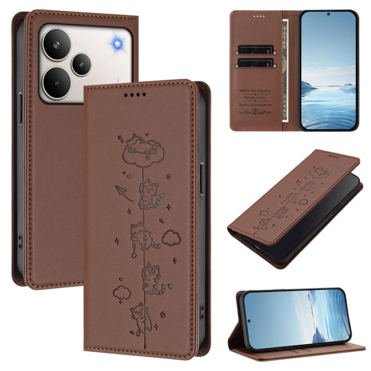 Cute Cats Embossed Magnetic RFID Vegan Leather Phone Case, For Realme P4x 5G, For Realme C71 4G India / Note 70 4G, For Realme C85 / 15x, For Realme C85 Pro, For Realme P4 Pro 5G, For Realme P4, For Realme 15T 5G Global, For Realme C63 / C61 4G Global ...