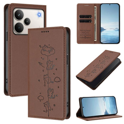 Cute Cats Embossed Magnetic RFID Vegan Leather Phone Case, For Realme P4x 5G, For Realme C71 4G India / Note 70 4G, For Realme C85 / 15x, For Realme C85 Pro, For Realme P4 Pro 5G, For Realme P4, For Realme 15T 5G Global, For Realme C63 / C61 4G Global ...