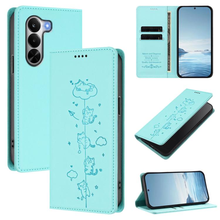 Cute Cats Embossed Magnetic RFID Vegan Leather Phone Case, For Realme P4x 5G, For Realme C71 4G India / Note 70 4G, For Realme C85 / 15x, For Realme C85 Pro, For Realme P4 Pro 5G, For Realme P4, For Realme 15T 5G Global, For Realme C63 / C61 4G Global ...
