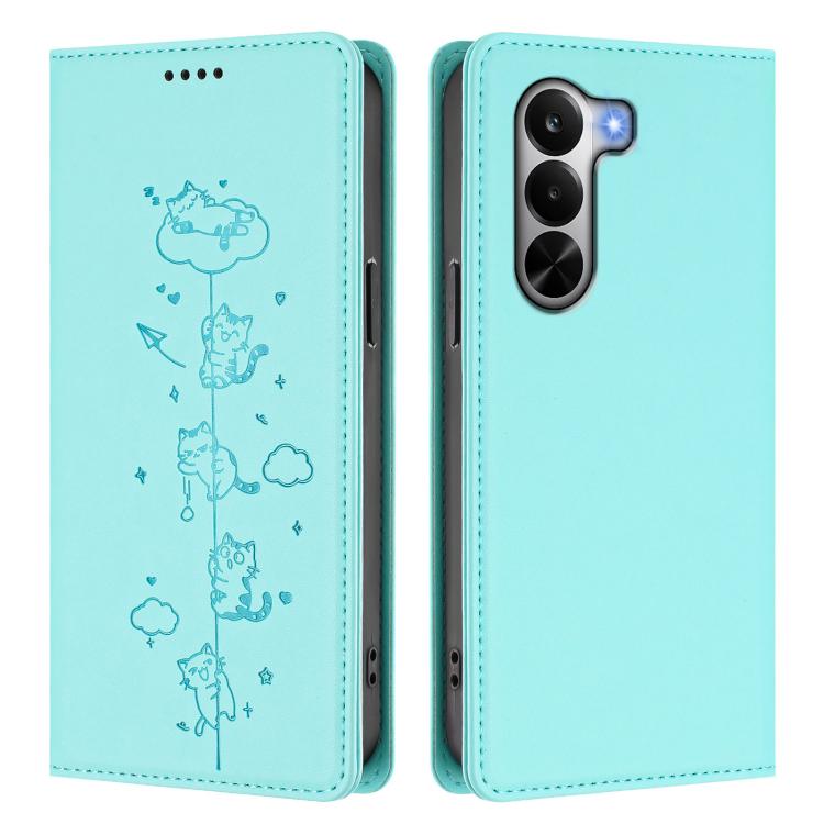 Cute Cats Embossed Magnetic RFID Vegan Leather Phone Case, For Realme P4x 5G, For Realme C71 4G India / Note 70 4G, For Realme C85 / 15x, For Realme C85 Pro, For Realme P4 Pro 5G, For Realme P4, For Realme 15T 5G Global, For Realme C63 / C61 4G Global ...