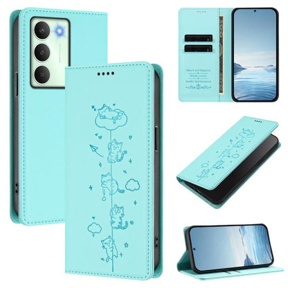 Cute Cats Embossed Magnetic RFID Vegan Leather Phone Case, For Realme C71 4G, For Realme GT 7 Global, For Realme 14x / C75 5G / V70, For Realme Narzo 80 Pro / 14 Pro 5G India, For Realme C75 4G Global / 14x 5G India, For Realme Narzo 80X               ...
