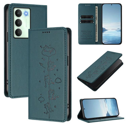 Cute Cats Embossed Magnetic RFID Vegan Leather Phone Case, For Realme C71 4G, For Realme GT 7 Global, For Realme 14x / C75 5G / V70, For Realme Narzo 80 Pro / 14 Pro 5G India, For Realme C75 4G Global / 14x 5G India, For Realme Narzo 80X               ...