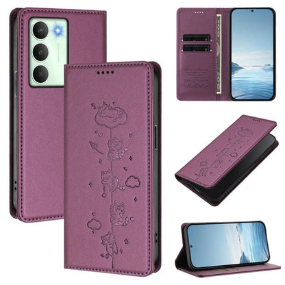 Cute Cats Embossed Magnetic RFID Vegan Leather Phone Case, For Realme C71 4G, For Realme GT 7 Global, For Realme 14x / C75 5G / V70, For Realme Narzo 80 Pro / 14 Pro 5G India, For Realme C75 4G Global / 14x 5G India, For Realme Narzo 80X               ...