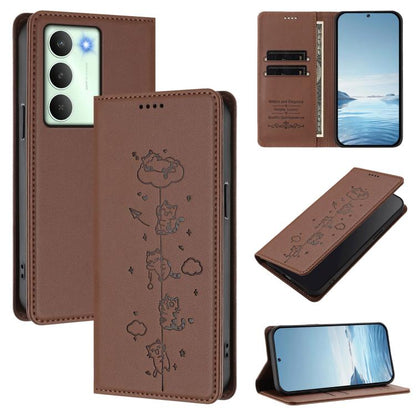 Cute Cats Embossed Magnetic RFID Vegan Leather Phone Case, For Realme C71 4G, For Realme GT 7 Global, For Realme 14x / C75 5G / V70, For Realme Narzo 80 Pro / 14 Pro 5G India, For Realme C75 4G Global / 14x 5G India, For Realme Narzo 80X               ...