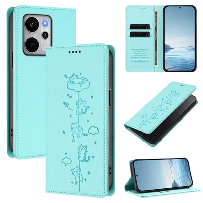 Cute Cats Embossed Magnetic RFID Vegan Leather Phone Case, For Realme 16T 5G, For Realme C100 5G / C85 4G / 5G / C83 5G, For Realme P4 Power 5G, For Realme Note 80 4G, For Realme C83 5G / C85 5G / 15x 5G India, For Realme 16 5G, For Realme 16 Pro+ 5G  ...