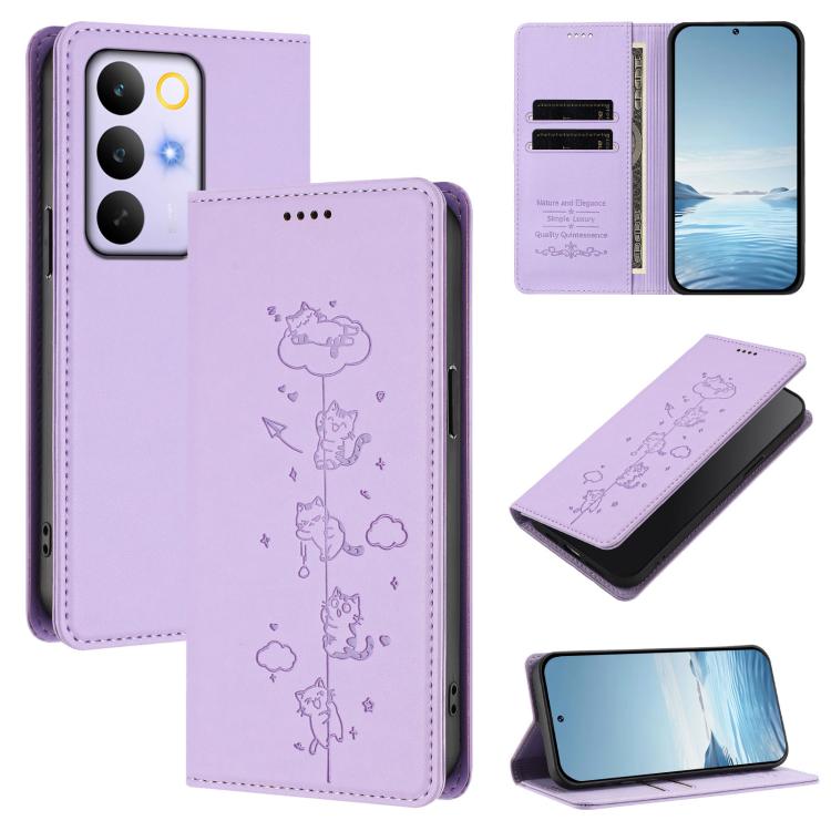 Cute Cats Embossed Magnetic RFID Vegan Leather Phone Case, For Realme 16T 5G, For Realme C100 5G / C85 4G / 5G / C83 5G, For Realme P4 Power 5G, For Realme Note 80 4G, For Realme C83 5G / C85 5G / 15x 5G India, For Realme 16 5G, For Realme 16 Pro+ 5G  ...