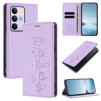 Cute Cats Embossed Magnetic RFID Vegan Leather Phone Case, For Realme 16T 5G, For Realme C100 5G / C85 4G / 5G / C83 5G, For Realme P4 Power 5G, For Realme Note 80 4G, For Realme C83 5G / C85 5G / 15x 5G India, For Realme 16 5G, For Realme 16 Pro+ 5G  ...