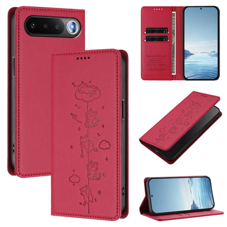 Cute Cats Embossed Magnetic RFID Vegan Leather Phone Case, For Realme 16T 5G, For Realme C100 5G / C85 4G / 5G / C83 5G, For Realme P4 Power 5G, For Realme Note 80 4G, For Realme C83 5G / C85 5G / 15x 5G India, For Realme 16 5G, For Realme 16 Pro+ 5G  ...