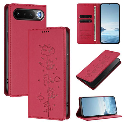 Cute Cats Embossed Magnetic RFID Vegan Leather Phone Case, For Realme 16T 5G, For Realme C100 5G / C85 4G / 5G / C83 5G, For Realme P4 Power 5G, For Realme Note 80 4G, For Realme C83 5G / C85 5G / 15x 5G India, For Realme 16 5G, For Realme 16 Pro+ 5G  ...