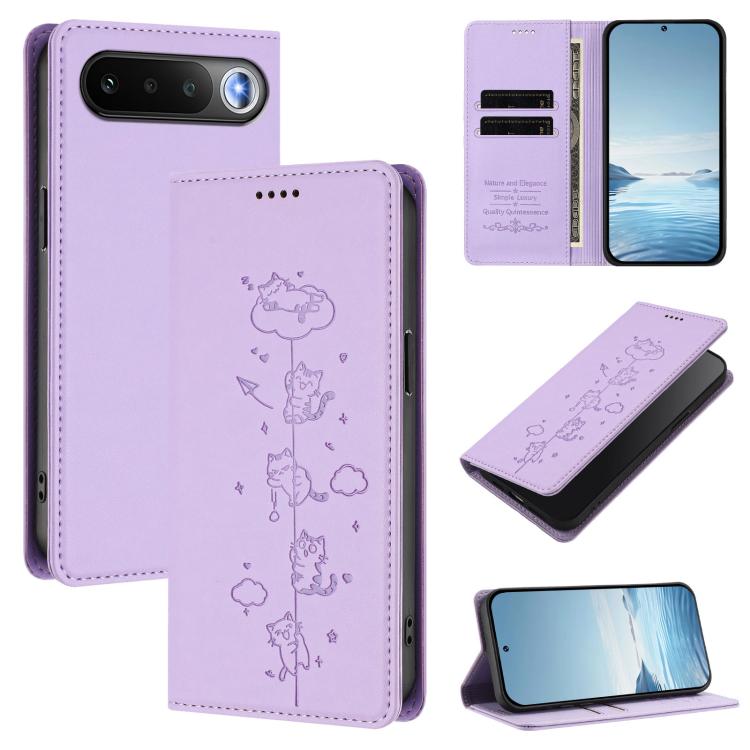 Cute Cats Embossed Magnetic RFID Vegan Leather Phone Case, For Realme 16T 5G, For Realme C100 5G / C85 4G / 5G / C83 5G, For Realme P4 Power 5G, For Realme Note 80 4G, For Realme C83 5G / C85 5G / 15x 5G India, For Realme 16 5G, For Realme 16 Pro+ 5G  ...
