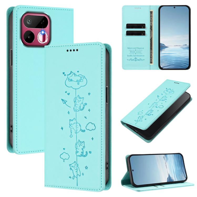 Cute Cats Embossed Magnetic RFID Vegan Leather Phone Case, For Realme 16T 5G, For Realme C100 5G / C85 4G / 5G / C83 5G, For Realme P4 Power 5G, For Realme Note 80 4G, For Realme C83 5G / C85 5G / 15x 5G India, For Realme 16 5G, For Realme 16 Pro+ 5G  ...