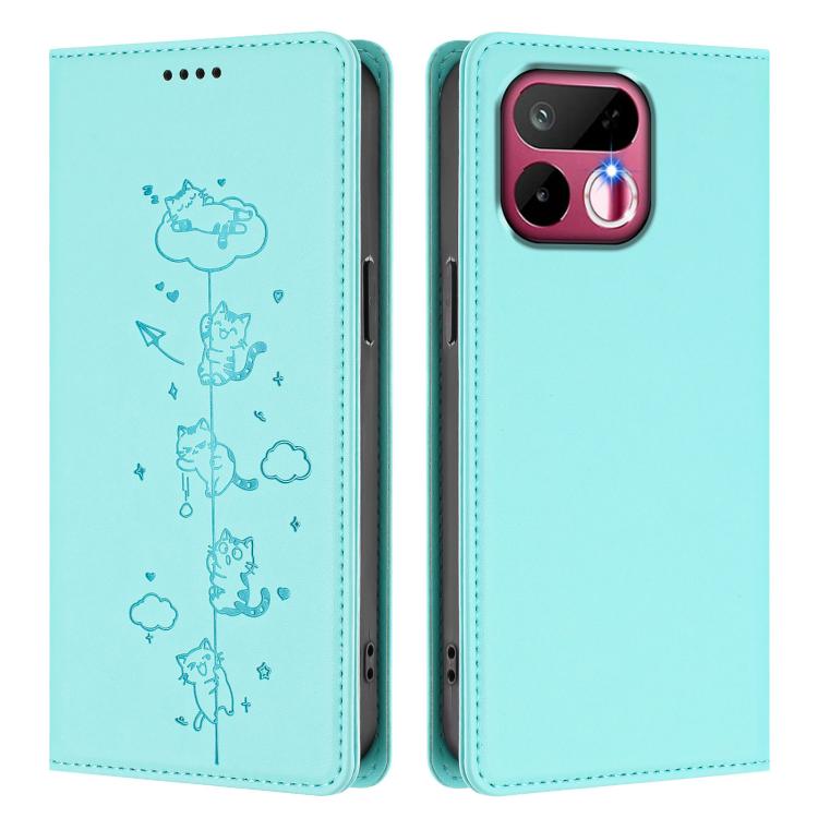 Cute Cats Embossed Magnetic RFID Vegan Leather Phone Case, For Realme 16T 5G, For Realme C100 5G / C85 4G / 5G / C83 5G, For Realme P4 Power 5G, For Realme Note 80 4G, For Realme C83 5G / C85 5G / 15x 5G India, For Realme 16 5G, For Realme 16 Pro+ 5G  ...