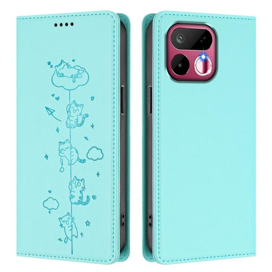 Cute Cats Embossed Magnetic RFID Vegan Leather Phone Case, For Realme 16T 5G, For Realme C100 5G / C85 4G / 5G / C83 5G, For Realme P4 Power 5G, For Realme Note 80 4G, For Realme C83 5G / C85 5G / 15x 5G India, For Realme 16 5G, For Realme 16 Pro+ 5G  ...