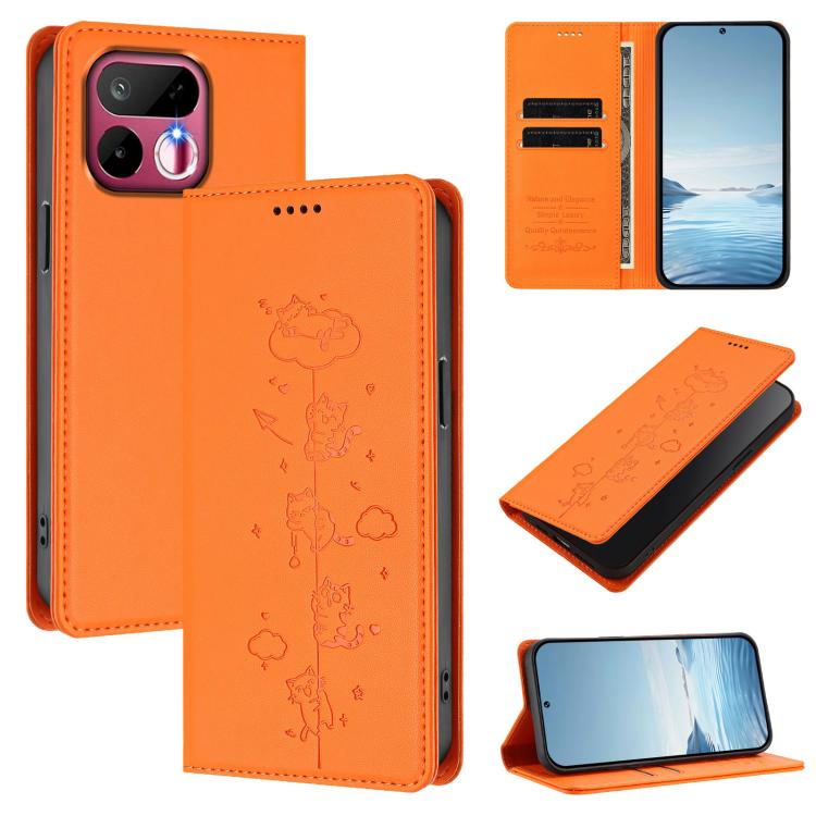 Cute Cats Embossed Magnetic RFID Vegan Leather Phone Case, For Realme 16T 5G, For Realme C100 5G / C85 4G / 5G / C83 5G, For Realme P4 Power 5G, For Realme Note 80 4G, For Realme C83 5G / C85 5G / 15x 5G India, For Realme 16 5G, For Realme 16 Pro+ 5G  ...