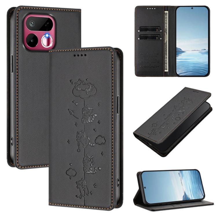 Cute Cats Embossed Magnetic RFID Vegan Leather Phone Case, For Realme 16T 5G, For Realme C100 5G / C85 4G / 5G / C83 5G, For Realme P4 Power 5G, For Realme Note 80 4G, For Realme C83 5G / C85 5G / 15x 5G India, For Realme 16 5G, For Realme 16 Pro+ 5G  ...