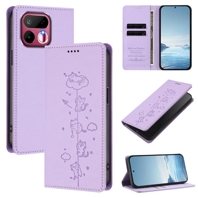 Cute Cats Embossed Magnetic RFID Vegan Leather Phone Case, For Realme 16T 5G, For Realme C100 5G / C85 4G / 5G / C83 5G, For Realme P4 Power 5G, For Realme Note 80 4G, For Realme C83 5G / C85 5G / 15x 5G India, For Realme 16 5G, For Realme 16 Pro+ 5G  ...