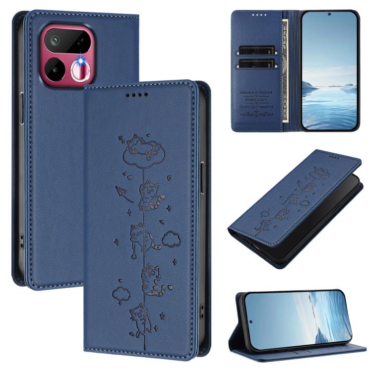 Cute Cats Embossed Magnetic RFID Vegan Leather Phone Case, For Realme 16T 5G, For Realme C100 5G / C85 4G / 5G / C83 5G, For Realme P4 Power 5G, For Realme Note 80 4G, For Realme C83 5G / C85 5G / 15x 5G India, For Realme 16 5G, For Realme 16 Pro+ 5G  ...