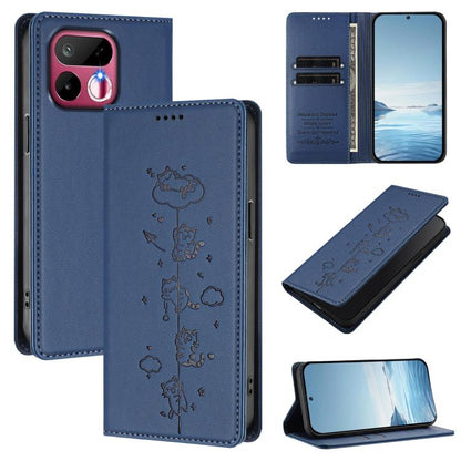 Cute Cats Embossed Magnetic RFID Vegan Leather Phone Case, For Realme 16T 5G, For Realme C100 5G / C85 4G / 5G / C83 5G, For Realme P4 Power 5G, For Realme Note 80 4G, For Realme C83 5G / C85 5G / 15x 5G India, For Realme 16 5G, For Realme 16 Pro+ 5G  ...