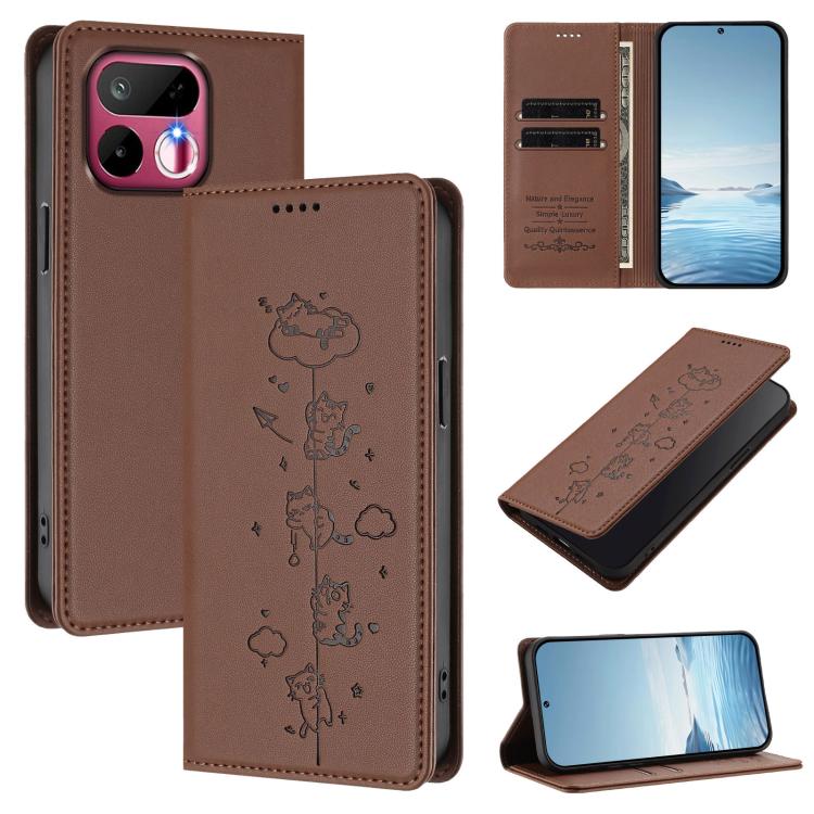 Cute Cats Embossed Magnetic RFID Vegan Leather Phone Case, For Realme 16T 5G, For Realme C100 5G / C85 4G / 5G / C83 5G, For Realme P4 Power 5G, For Realme Note 80 4G, For Realme C83 5G / C85 5G / 15x 5G India, For Realme 16 5G, For Realme 16 Pro+ 5G  ...