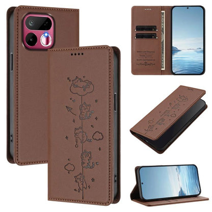Cute Cats Embossed Magnetic RFID Vegan Leather Phone Case, For Realme 16T 5G, For Realme C100 5G / C85 4G / 5G / C83 5G, For Realme P4 Power 5G, For Realme Note 80 4G, For Realme C83 5G / C85 5G / 15x 5G India, For Realme 16 5G, For Realme 16 Pro+ 5G  ...