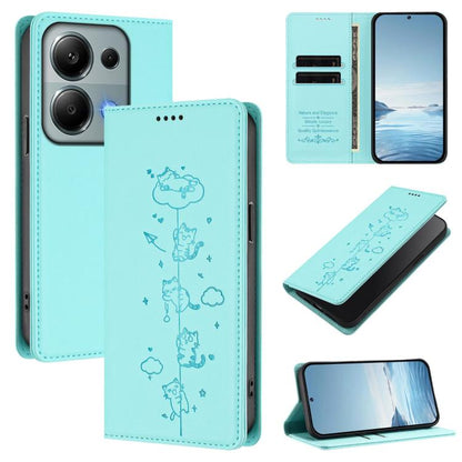 Cute Cats Embossed Magnetic RFID Vegan Leather Phone Case, For Redmi 15 5G / 4G EU 171mm, For Redmi 15C 5G / 4G Global 171mm / Poco C85 4G, For Redmi 13 4G / 5G / 13x / Poco M6 4G, For Redmi A5 4G 173.3mm, For Redmi A5 4G 171.7mm / Xiaomi Poco C71     ...