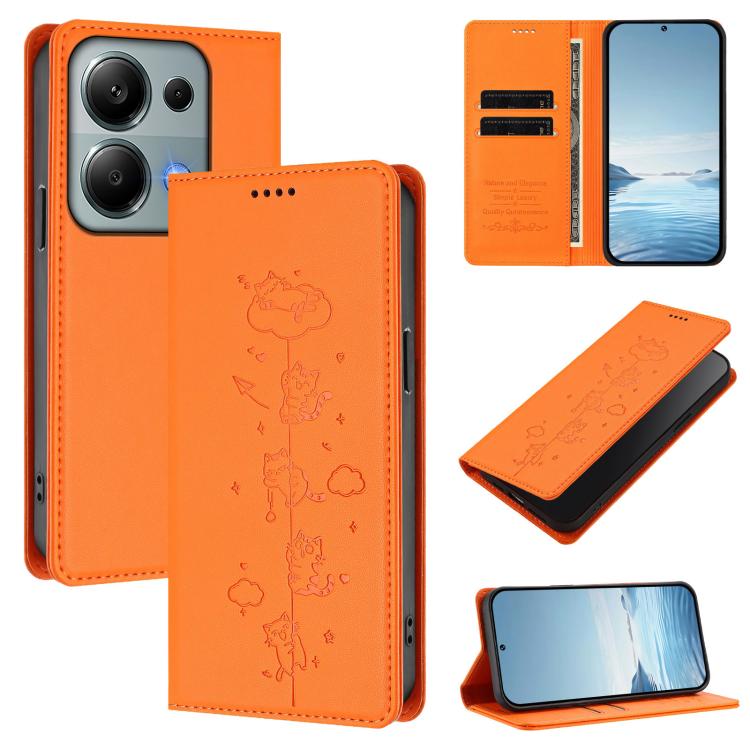 Cute Cats Embossed Magnetic RFID Vegan Leather Phone Case, For Redmi 15 5G / 4G EU 171mm, For Redmi 15C 5G / 4G Global 171mm / Poco C85 4G, For Redmi 13 4G / 5G / 13x / Poco M6 4G, For Redmi A5 4G 173.3mm, For Redmi A5 4G 171.7mm / Xiaomi Poco C71     ...