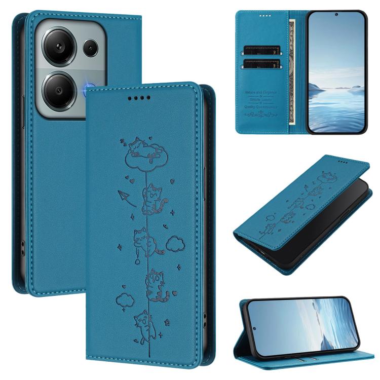 Cute Cats Embossed Magnetic RFID Vegan Leather Phone Case, For Redmi 15 5G / 4G EU 171mm, For Redmi 15C 5G / 4G Global 171mm / Poco C85 4G, For Redmi 13 4G / 5G / 13x / Poco M6 4G, For Redmi A5 4G 173.3mm, For Redmi A5 4G 171.7mm / Xiaomi Poco C71     ...