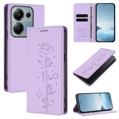 Cute Cats Embossed Magnetic RFID Vegan Leather Phone Case, For Redmi 15 5G / 4G EU 171mm, For Redmi 15C 5G / 4G Global 171mm / Poco C85 4G, For Redmi 13 4G / 5G / 13x / Poco M6 4G, For Redmi A5 4G 173.3mm, For Redmi A5 4G 171.7mm / Xiaomi Poco C71     ...