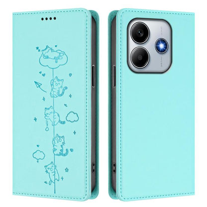 Cute Cats Embossed Magnetic RFID Vegan Leather Phone Case, For Redmi Note 14 5G / Xiaomi Poco M7 Pro 5G, For Redmi K70 Ultra, For Redmi A3 / A3x / Xiaomi Poco C61, For Redmi 13C 4G / 5G / Poco C65, For Redmi Note 13 4G                                  ...