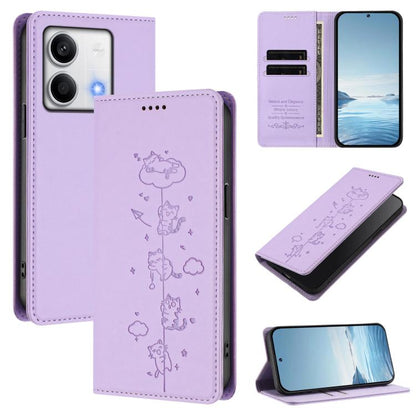 Cute Cats Embossed Magnetic RFID Vegan Leather Phone Case, For Redmi Note 14 5G / Xiaomi Poco M7 Pro 5G, For Redmi K70 Ultra, For Redmi A3 / A3x / Xiaomi Poco C61, For Redmi 13C 4G / 5G / Poco C65, For Redmi Note 13 4G                                  ...