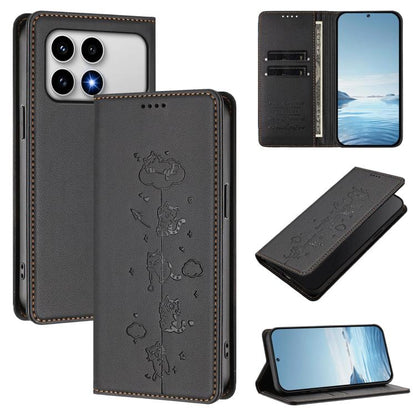 Cute Cats Embossed Magnetic RFID Vegan Leather Phone Case, For Redmi K90 Max 5G, For Redmi A7 Pro 4G / 5G 171mm / Poco C85x 5G, For Redmi 15a 5G, For Redmi Turbo 5 Max 5G / Poco X8 Pro Max 5G, For Redmi Turbo 5 5G / Poco X8 Pro 5G                      ...