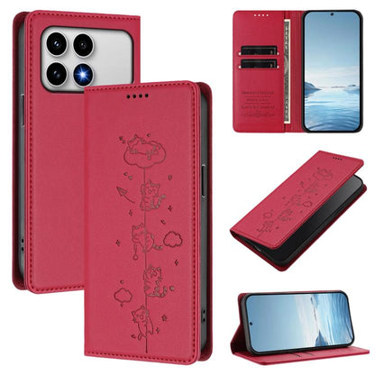 Cute Cats Embossed Magnetic RFID Vegan Leather Phone Case, For Redmi K90 Max 5G, For Redmi A7 Pro 4G / 5G 171mm / Poco C85x 5G, For Redmi 15a 5G, For Redmi Turbo 5 Max 5G / Poco X8 Pro Max 5G, For Redmi Turbo 5 5G / Poco X8 Pro 5G                      ...